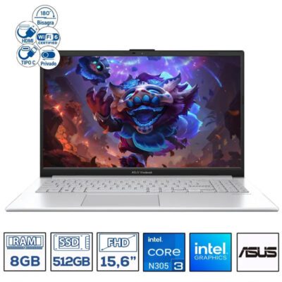 Computador Portatil Asus E1504G Intel Core i3-N305 Ram 8GB DDR4 - SSD 512GB M.2 Nvme G3 Cool Silver FHD 15.6"
