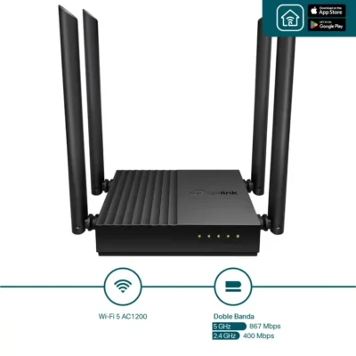 Router TP-LINK AC1200 WiFi 5 4 Antenas Doble Banda  Mbps Archer C64
