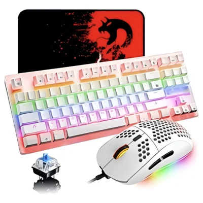 Teclado Mecánico Mambasnake K2 Blanco Y Mouse M1 Qwerty Us Blanco
